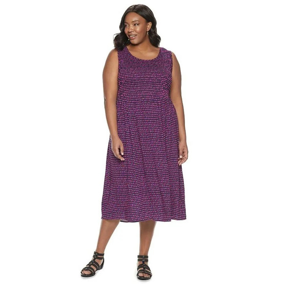 Kohl's Croft & Barrow Navy Color Dash Print Challis Midi Dress in PXL - Picture 1 of 9